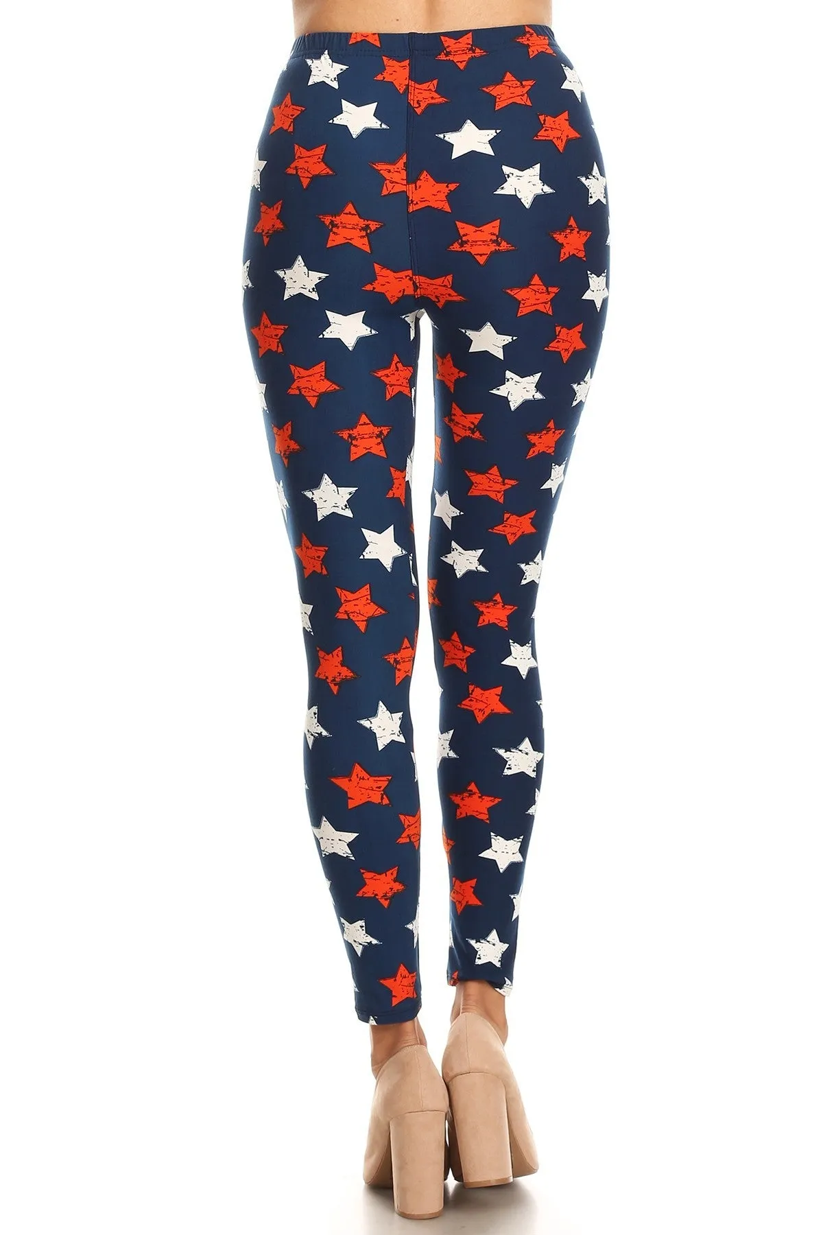 Women's Plus 4th of July Stars Distressed Pattern Printed Leggings