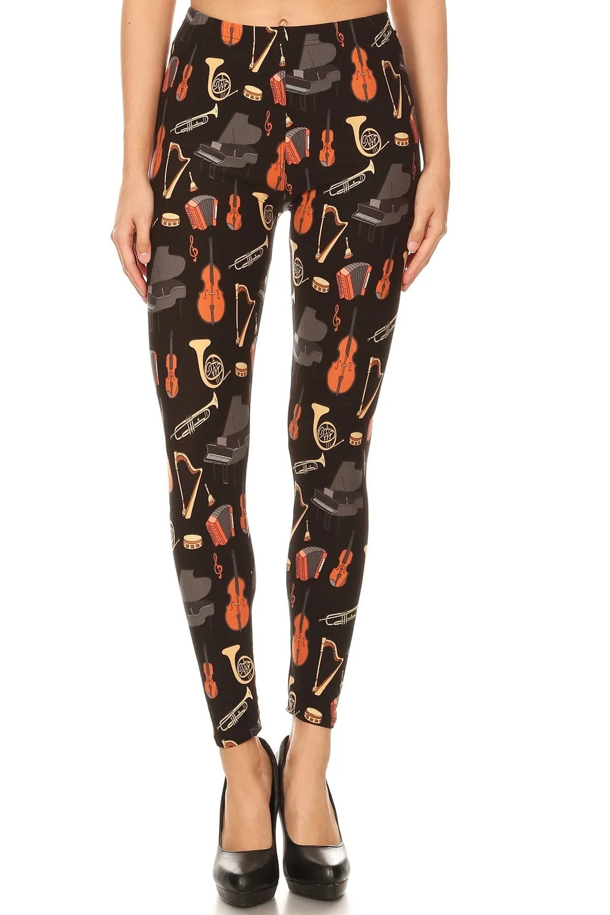 Women's Plus Musical Instruments Pattern Printed Leggings