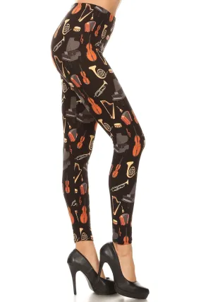 Women's Plus Musical Instruments Pattern Printed Leggings