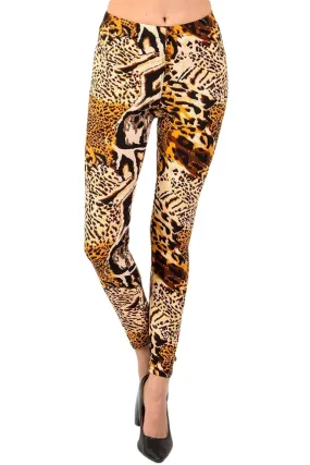 Women's Regular Brown Animal Skin Pattern Printed Leggings