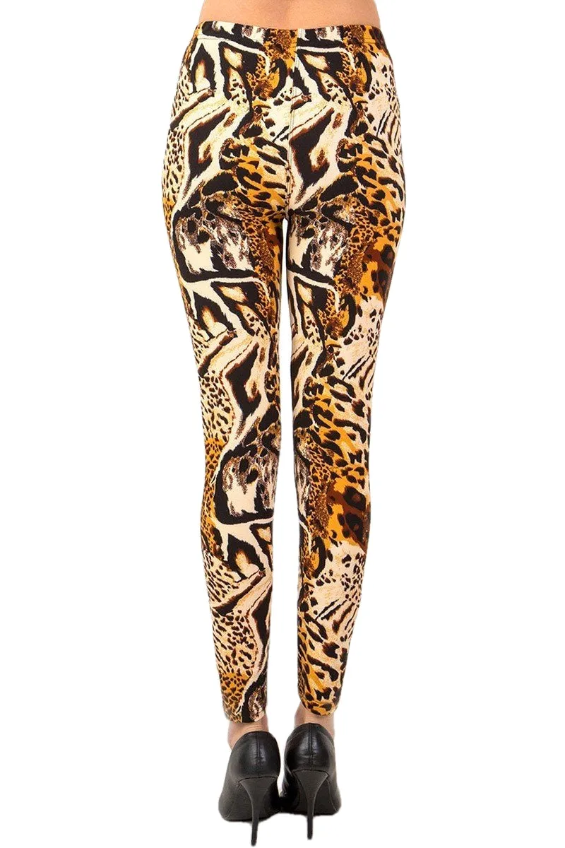 Women's Regular Brown Animal Skin Pattern Printed Leggings