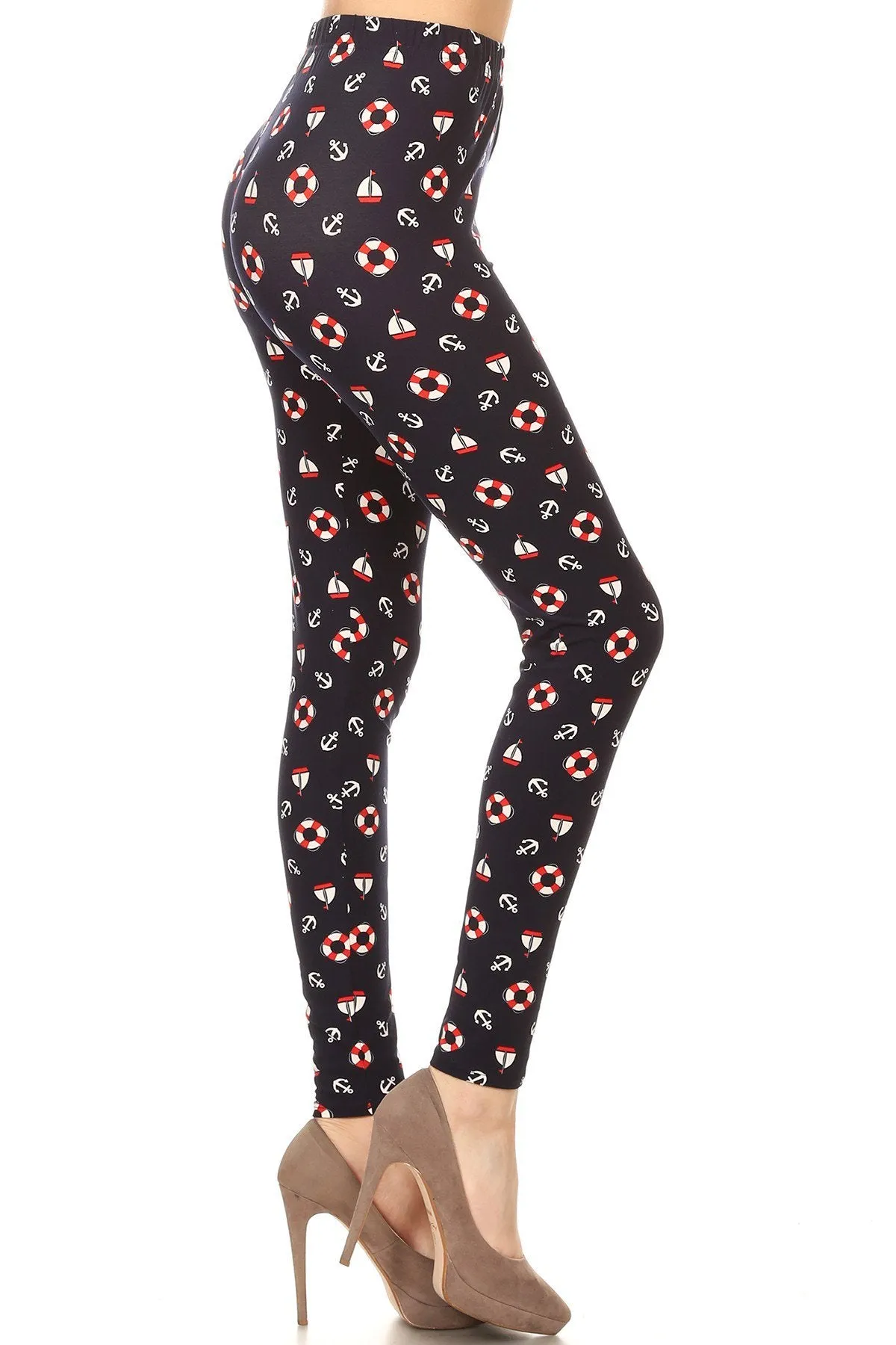 Women's Regular Life Ring Anchor Yacht Pattern Printed Leggings