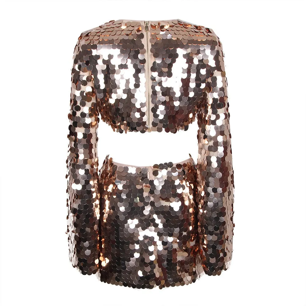 Women's Sexy Sequin Embellished Flare Sleeve Party Mini Dress