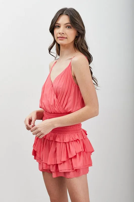 WRAP SMOCKED WAIST RUFFLE DRESS