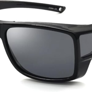 CAXMAN Fit Over Glasses Sunglasses Polarized Wrap Around Sunglasses with Side Window Shields for Full Protection
