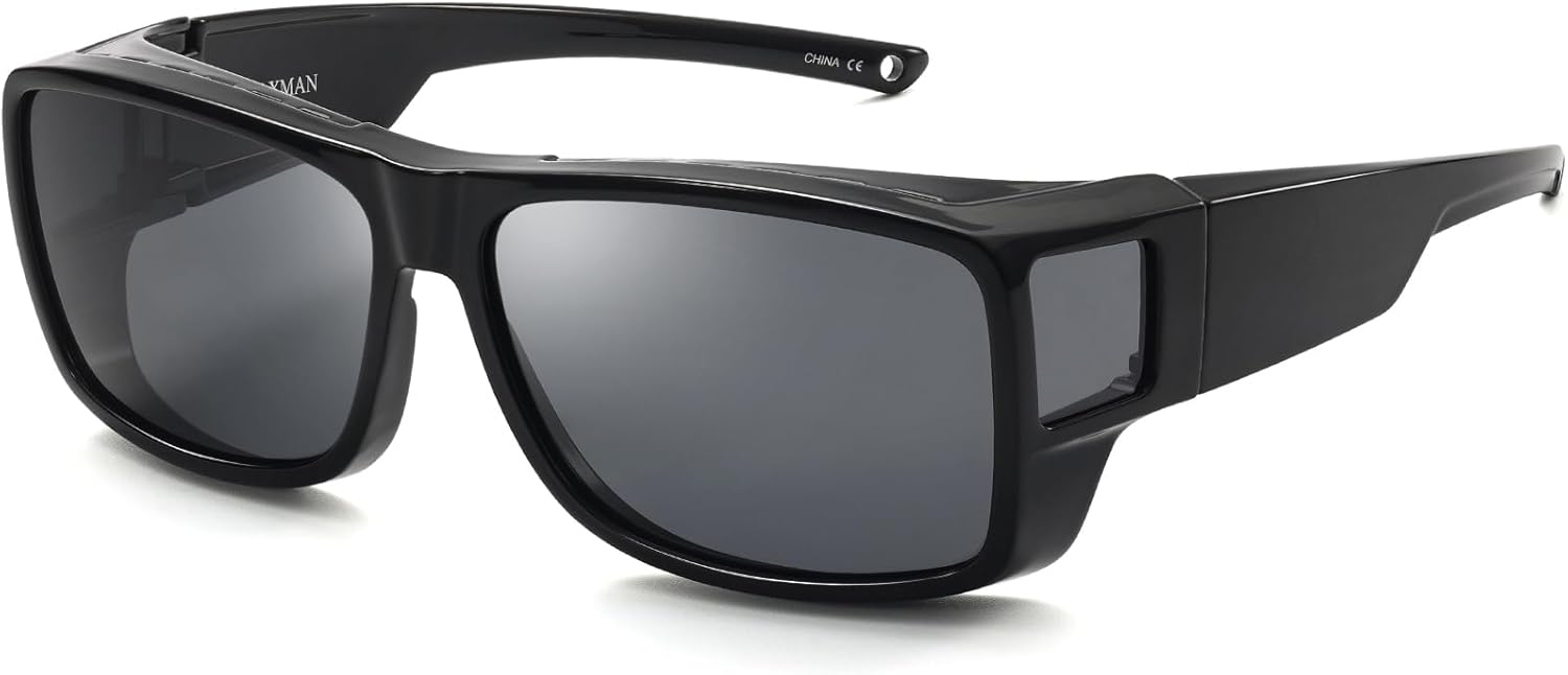 CAXMAN Fit Over Glasses Sunglasses Polarized Wrap Around Sunglasses with Side Window Shields for Full Protection