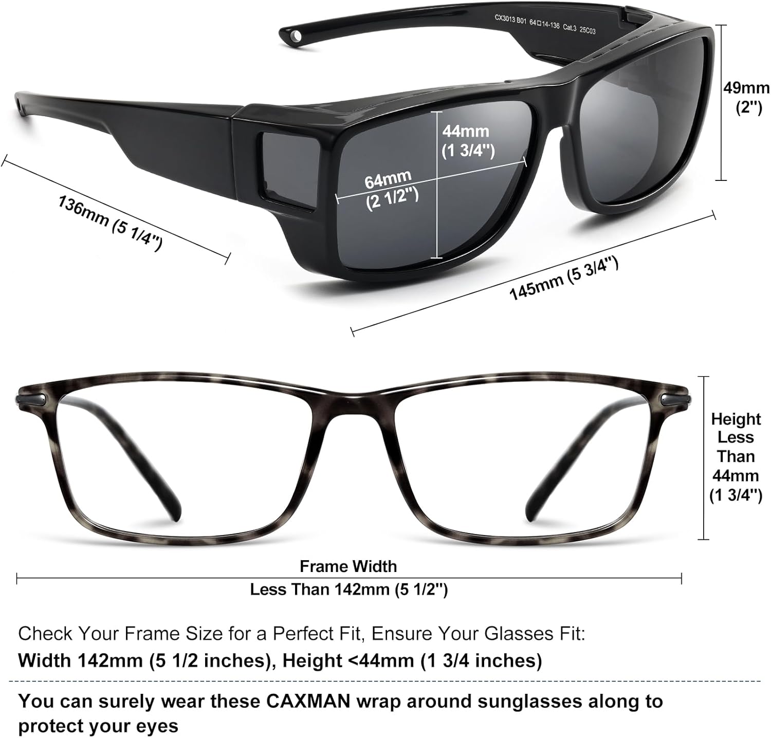 CAXMAN Fit Over Glasses Sunglasses Polarized Wrap Around Sunglasses with Side Window Shields for Full Protection - Image 4