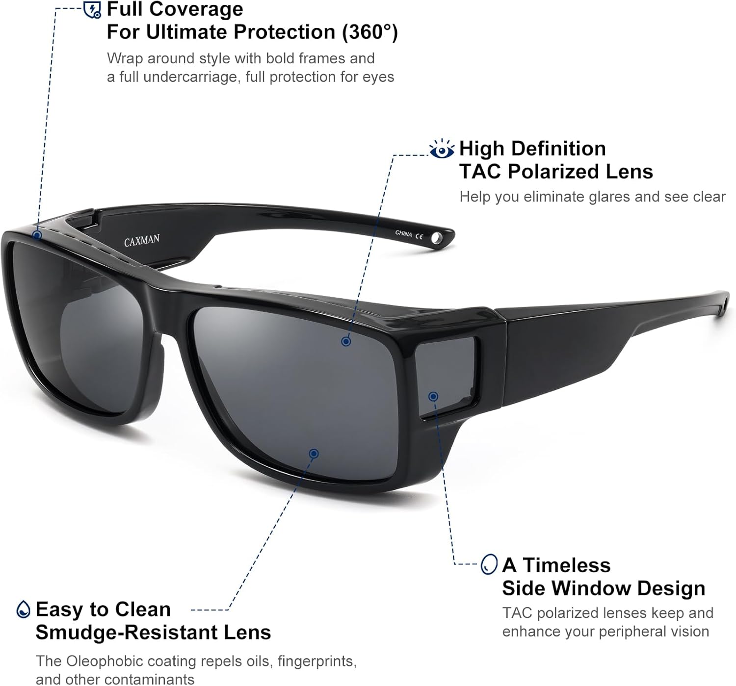 CAXMAN Fit Over Glasses Sunglasses Polarized Wrap Around Sunglasses with Side Window Shields for Full Protection - Image 3