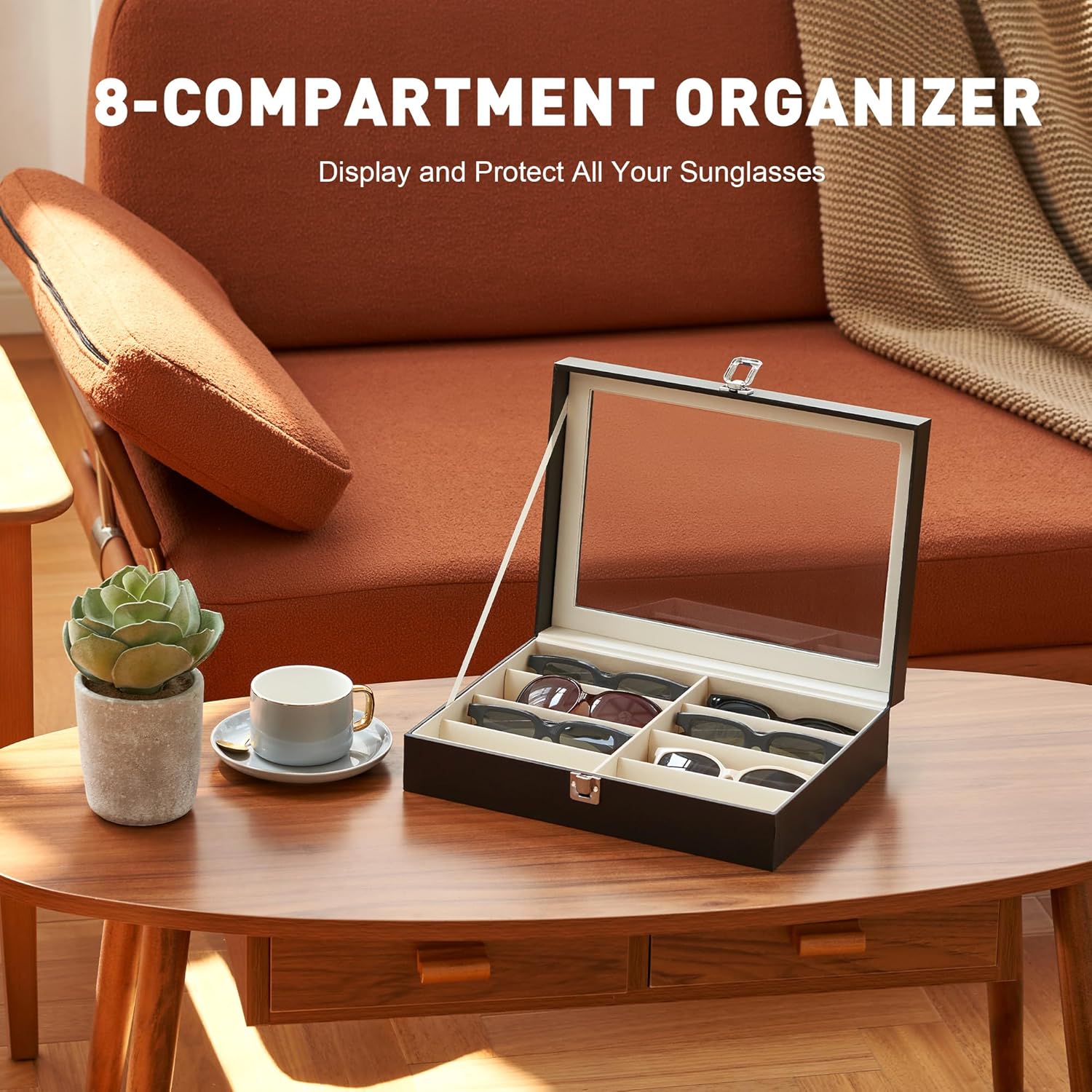 CO-Z Sunglasses Organizer 8 Slots Eyewear Display Case for Women Men i##e##s: Leather ^^ Multi ^^ Eyeglasses ^^ Jewelry Watch Organizer ^^ Sunglasses Jewelry Collection Case ^^ Sunglass Glasses Storage Holder Box :i##e##s - Image 9