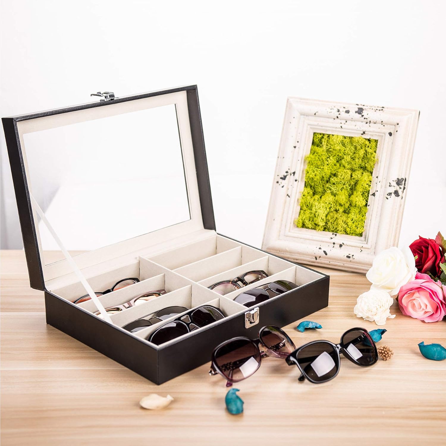 CO-Z Sunglasses Organizer 8 Slots Eyewear Display Case for Women Men i##e##s: Leather ^^ Multi ^^ Eyeglasses ^^ Jewelry Watch Organizer ^^ Sunglasses Jewelry Collection Case ^^ Sunglass Glasses Storage Holder Box :i##e##s - Image 2