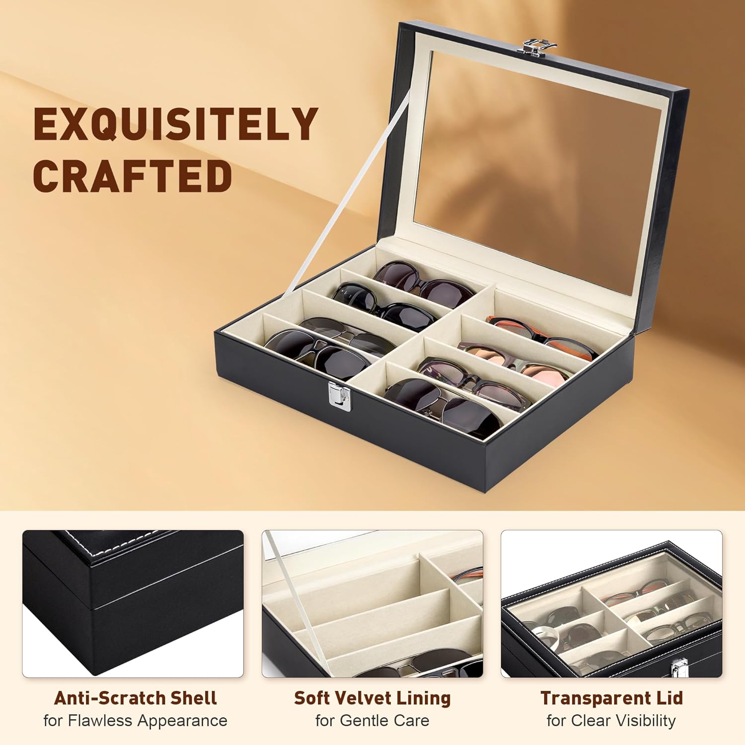 CO-Z Sunglasses Organizer 8 Slots Eyewear Display Case for Women Men i##e##s: Leather ^^ Multi ^^ Eyeglasses ^^ Jewelry Watch Organizer ^^ Sunglasses Jewelry Collection Case ^^ Sunglass Glasses Storage Holder Box :i##e##s - Image 7