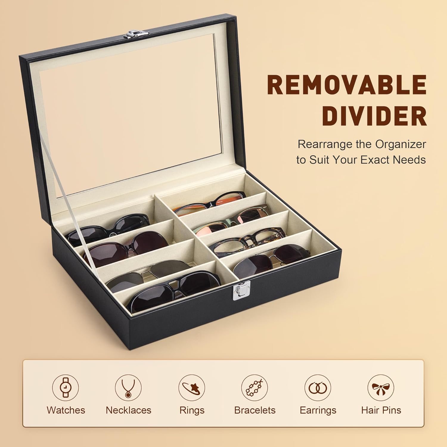 CO-Z Sunglasses Organizer 8 Slots Eyewear Display Case for Women Men i##e##s: Leather ^^ Multi ^^ Eyeglasses ^^ Jewelry Watch Organizer ^^ Sunglasses Jewelry Collection Case ^^ Sunglass Glasses Storage Holder Box :i##e##s - Image 8