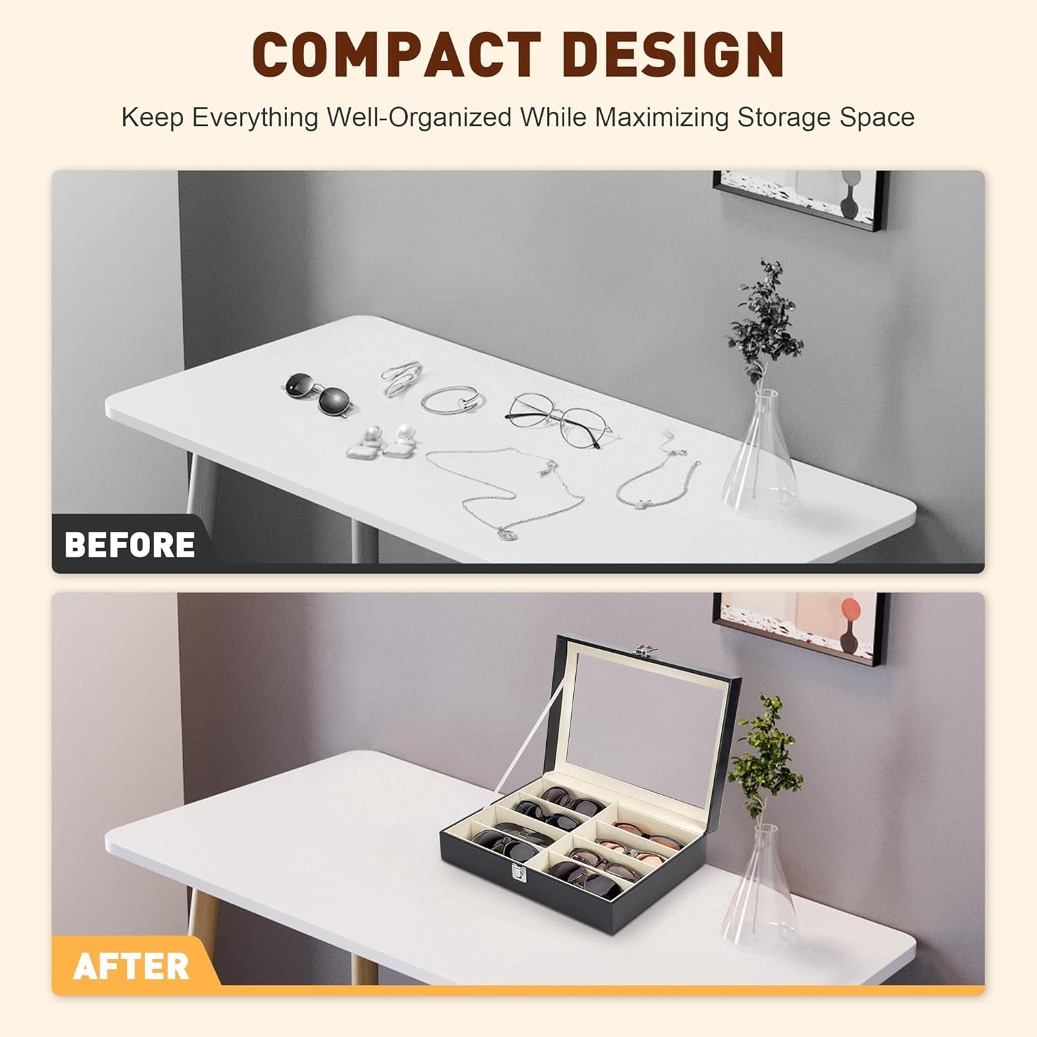 CO-Z Sunglasses Organizer 8 Slots Eyewear Display Case for Women Men i##e##s: Leather ^^ Multi ^^ Eyeglasses ^^ Jewelry Watch Organizer ^^ Sunglasses Jewelry Collection Case ^^ Sunglass Glasses Storage Holder Box :i##e##s - Image 6