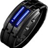 FANMIS Creative Mens Binary Matrix Blue LED Digital Watch Fashion Classic Black Plated Waterproof LED Backlight Bracelet Watches