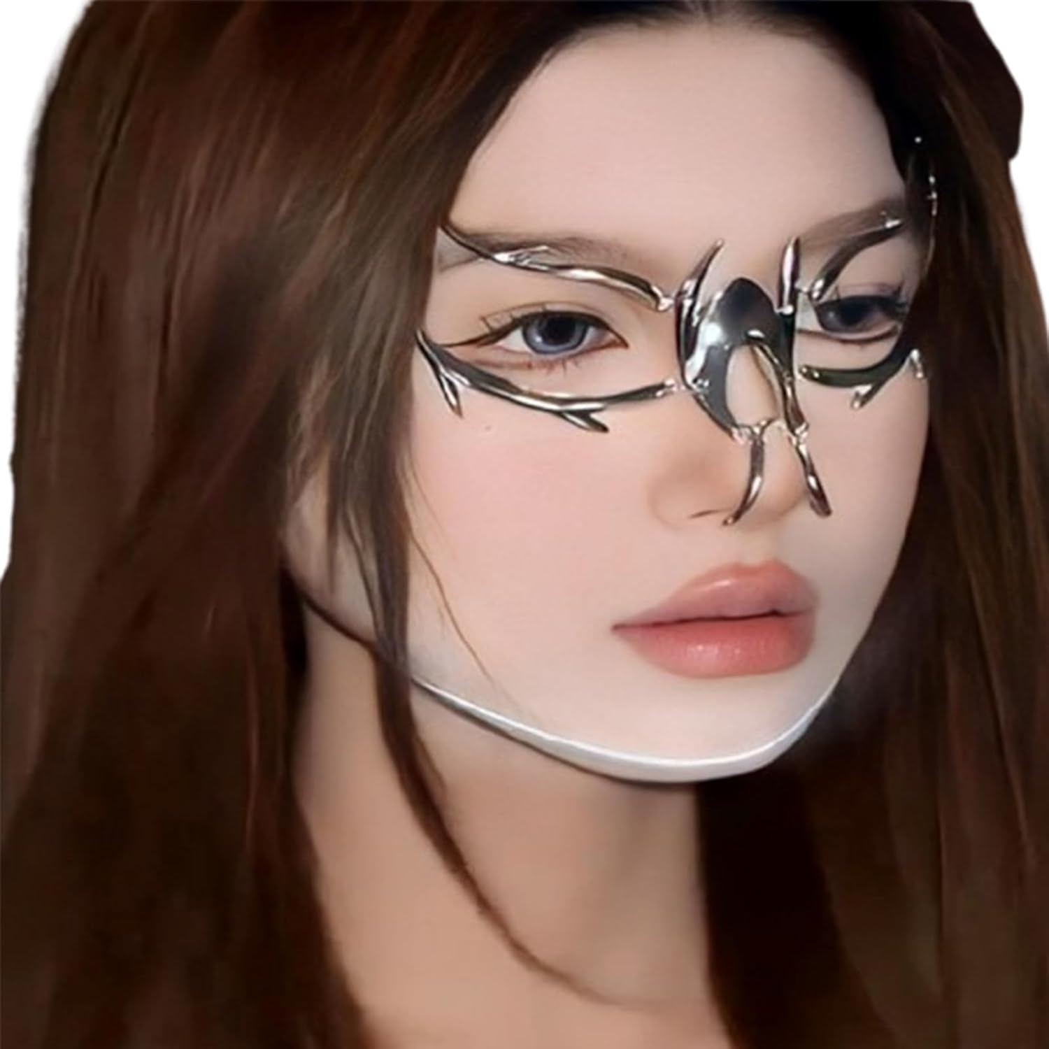 FEHEOO Cyber Punk Alloy Alien Face Accessories Futuristic Cyberpunk Stainless Steel Face Mask with Spiked Chain Accessories