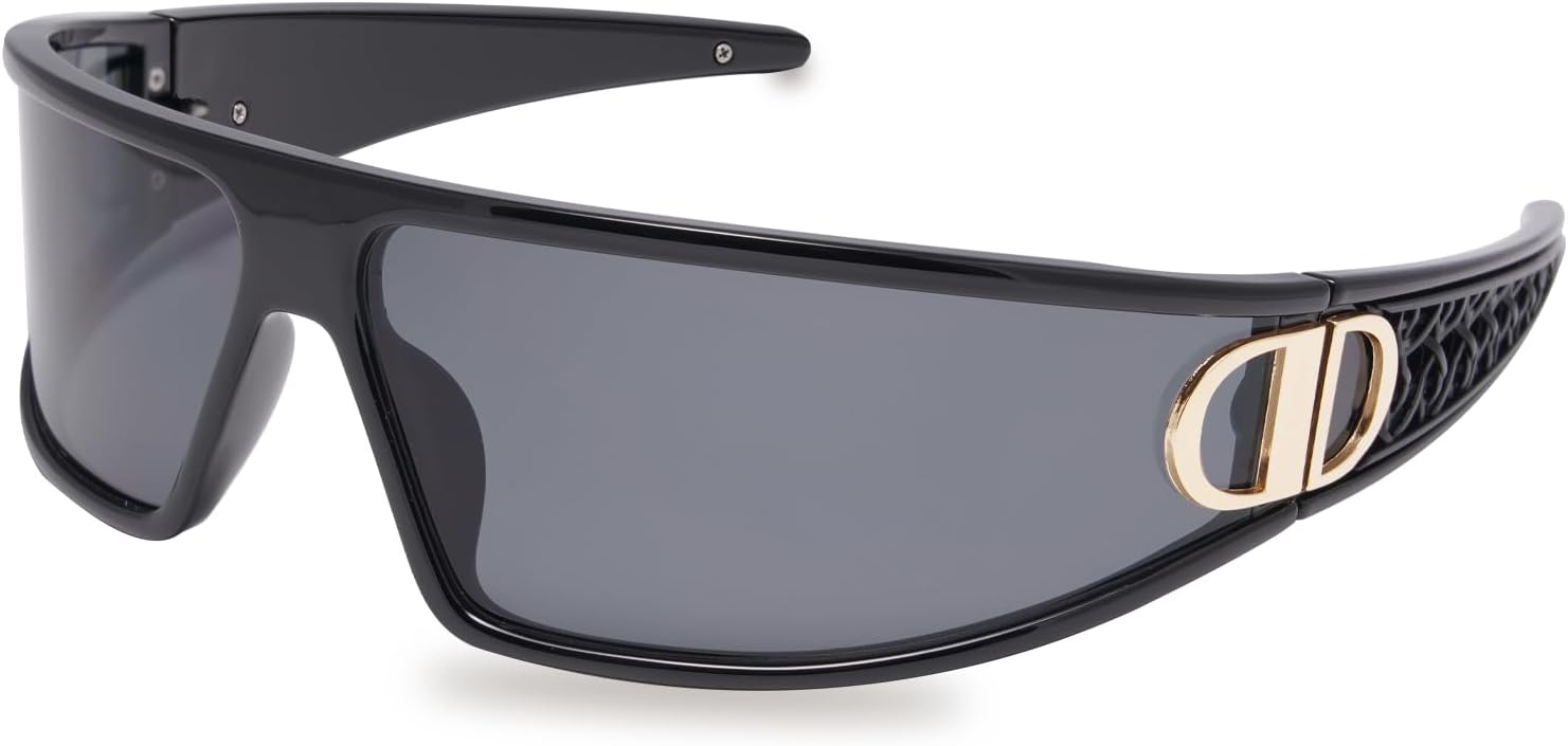 GIGIMOTTE Black Headband Mask Sunglasses for Women Men Cool Futuristic Shades Trendy Rave Accessories UV400 Protective GM9608