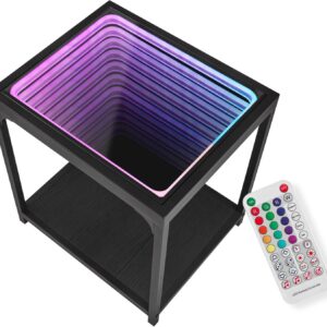 Infinity Mirror Light Table, Coffee Tables for Living Room, with 3D Infinity Illusion Mirror, RGB Side Table, with Tunnel Light, with Futuristic Decor, for Bedroom, Party
