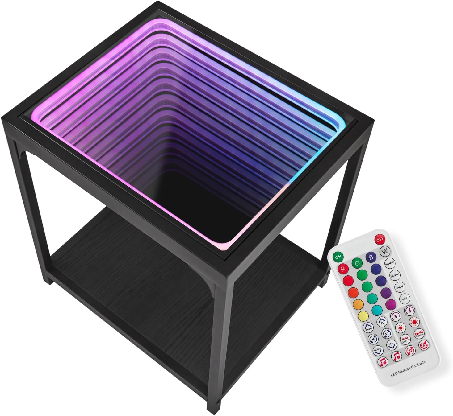 Infinity Mirror Light Table, Coffee Tables for Living Room, with 3D Infinity Illusion Mirror, RGB Side Table, with Tunnel Light, with Futuristic Decor, for Bedroom, Party