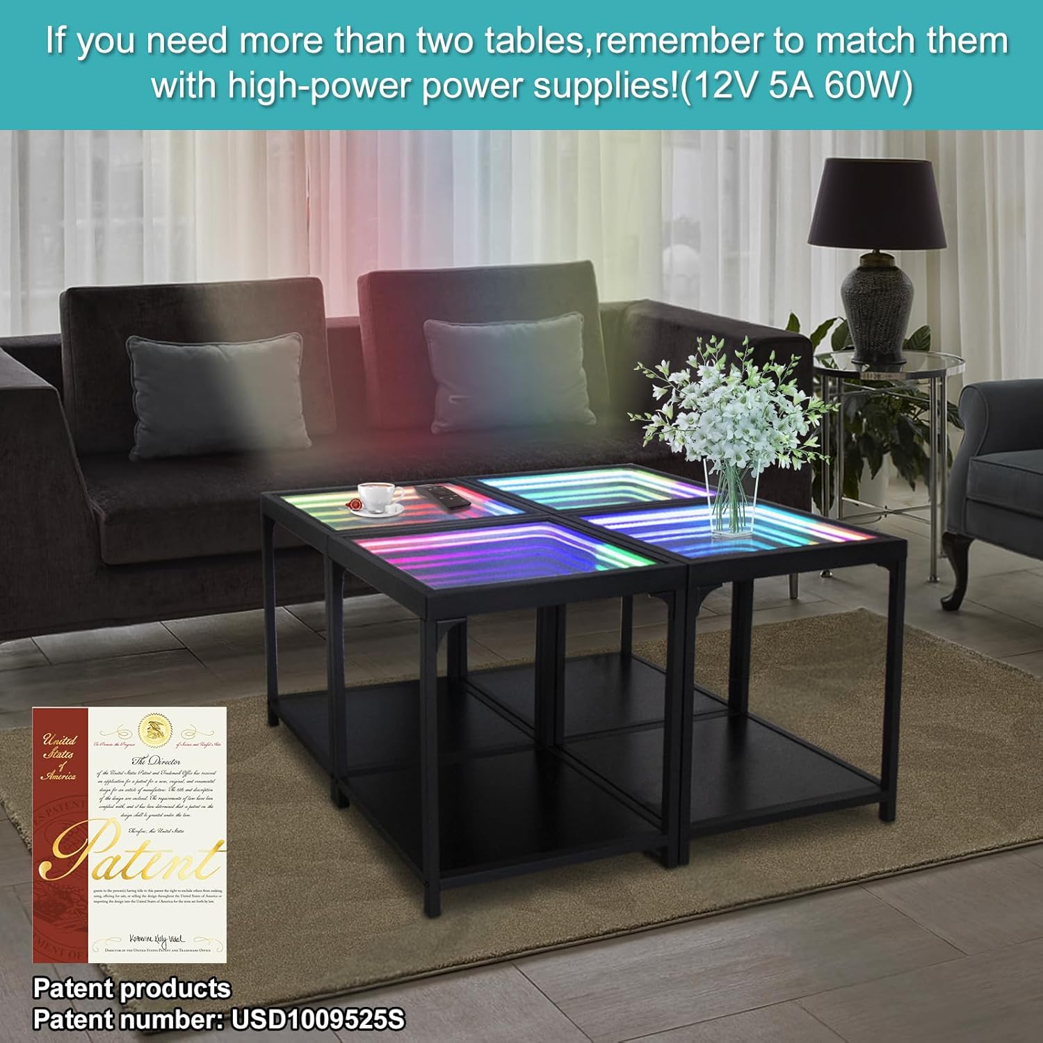 Infinity Mirror Light Table, Coffee Tables for Living Room, with 3D Infinity Illusion Mirror, RGB Side Table, with Tunnel Light, with Futuristic Decor, for Bedroom, Party - Image 5