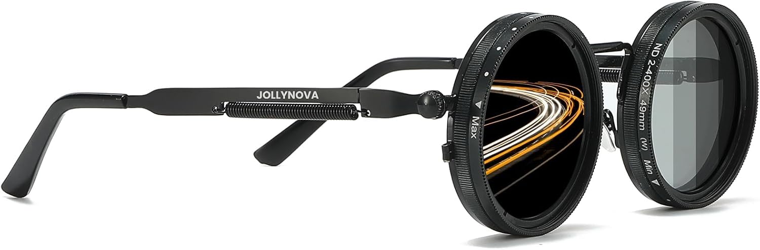 JOLLYNOVA Adjustable Tint Sunglasses, 1-9 Gears Nightshift Glasses Retro Round Polarized Dimming Glasses ND Filter Lenses