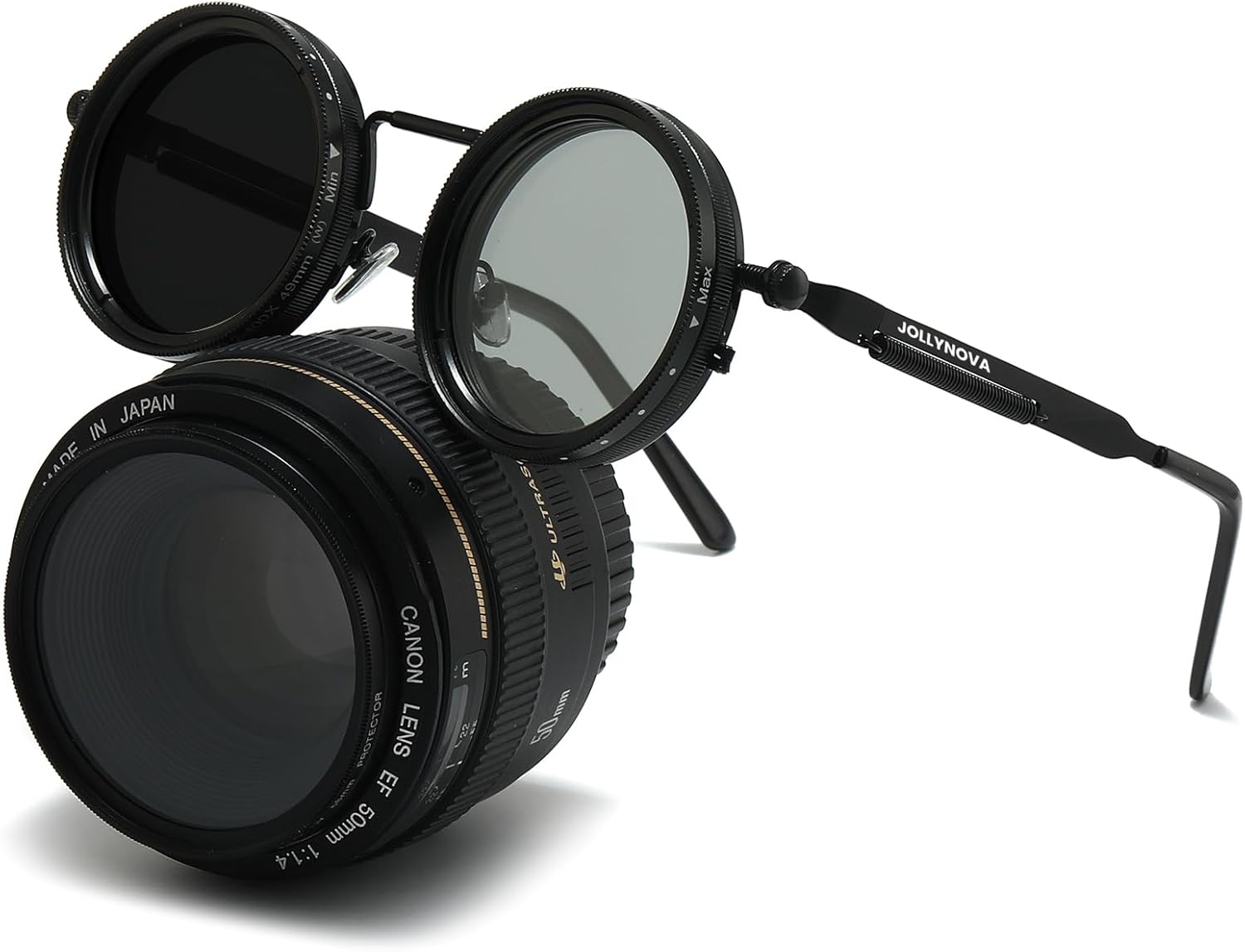 JOLLYNOVA Adjustable Tint Sunglasses, 1-9 Gears Steampunk Retro Metal Round Polarized Glasses with ND Filter Lenses