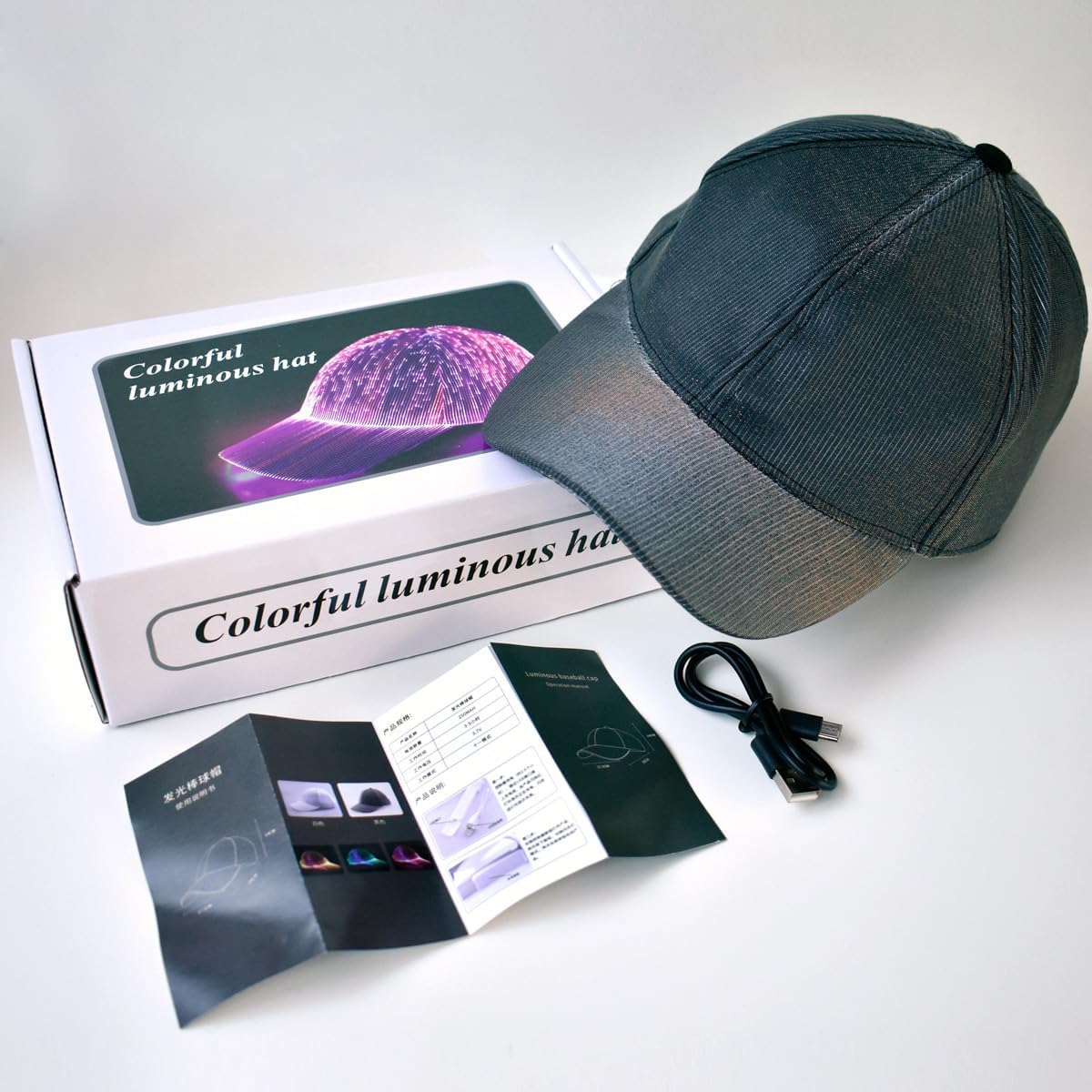 LED Hat \u2013 7 Color Light Up Baseball Cap, USB Rechargeable Fiber Optic Design for Rave, EDC Outfit, DJ & Cyberpunk Costume - Image 4