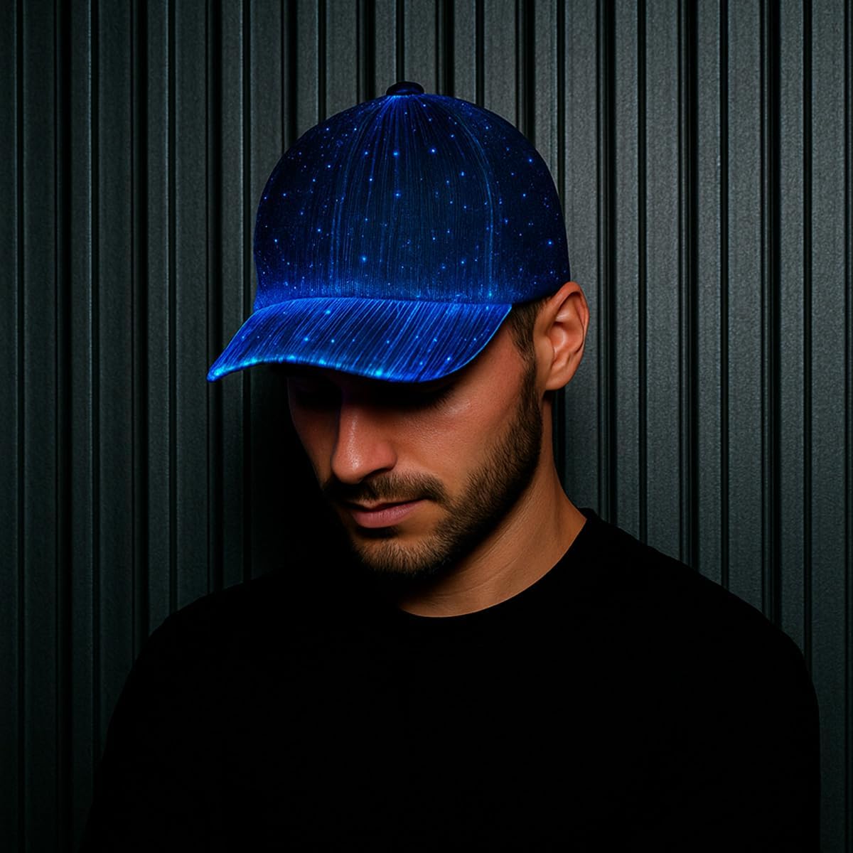 LED Hat \u2013 7 Color Light Up Baseball Cap, USB Rechargeable Fiber Optic Design for Rave, EDC Outfit, DJ & Cyberpunk Costume - Image 6