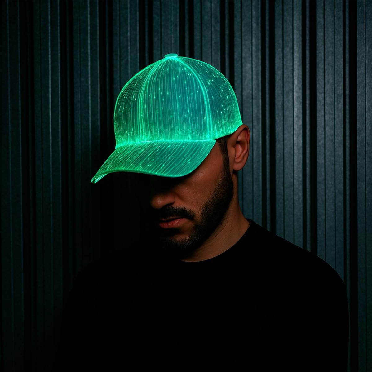 LED Hat \u2013 7 Color Light Up Baseball Cap, USB Rechargeable Fiber Optic Design for Rave, EDC Outfit, DJ & Cyberpunk Costume - Image 7