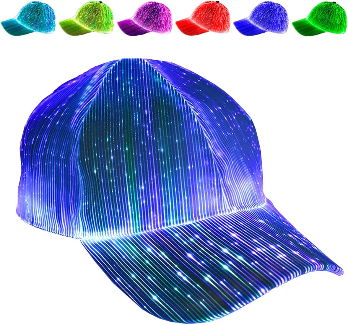 LED Hat \u2013 7 Color Light Up Baseball Cap, USB Rechargeable Fiber Optic Design for Rave, EDC Outfit, DJ & Cyberpunk Costume - Image 5