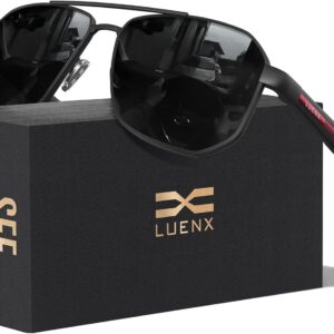 LUENX Aviator Sunglasses for Men Square Polarized Polygon Lens - UV 400 Protection with Accessories 61MM Driving Outdoor