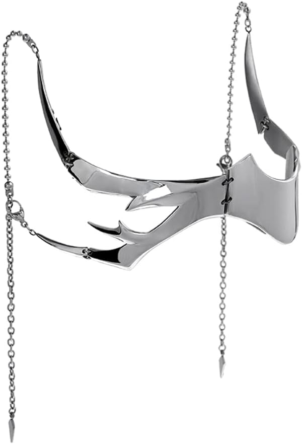 L'VOW Unisex Cyber Punk Liquid Silver Steel Half Mask Y2K Luxury Irregular Jewelry Face Chain Cyborg Earring Accessories - Image 3