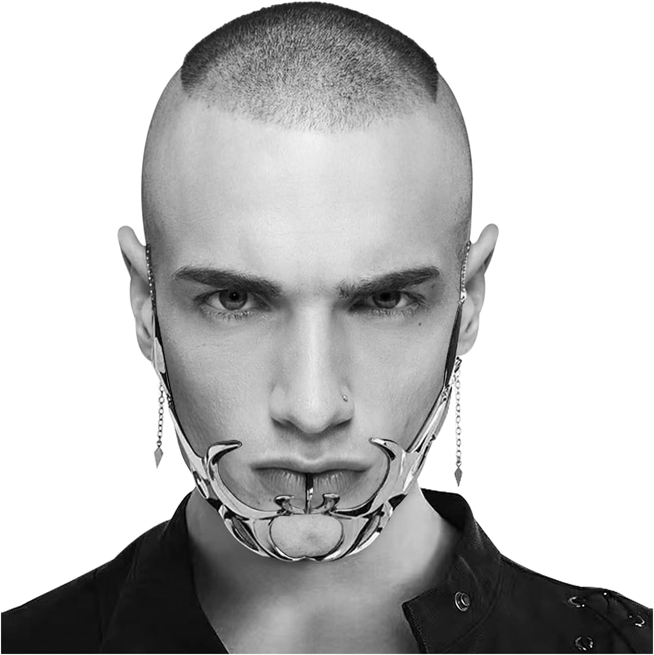 L'VOW Unisex Cyber Punk Liquid Silver Steel Half Mask Y2K Luxury Irregular Jewelry Face Chain Cyborg Earring Accessories - Image 8