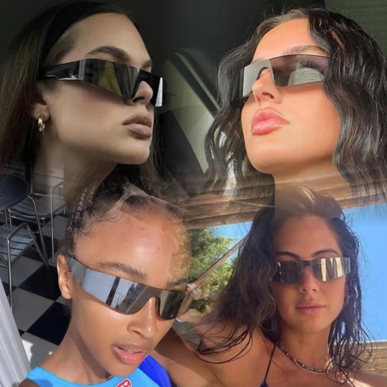 milramtob Futuristic Wrap Around Fashion Sunglasses Y2K Silver Trendy Rimless Glasses Cyberpunk Eyewear Women Men Rave Party - Image 2