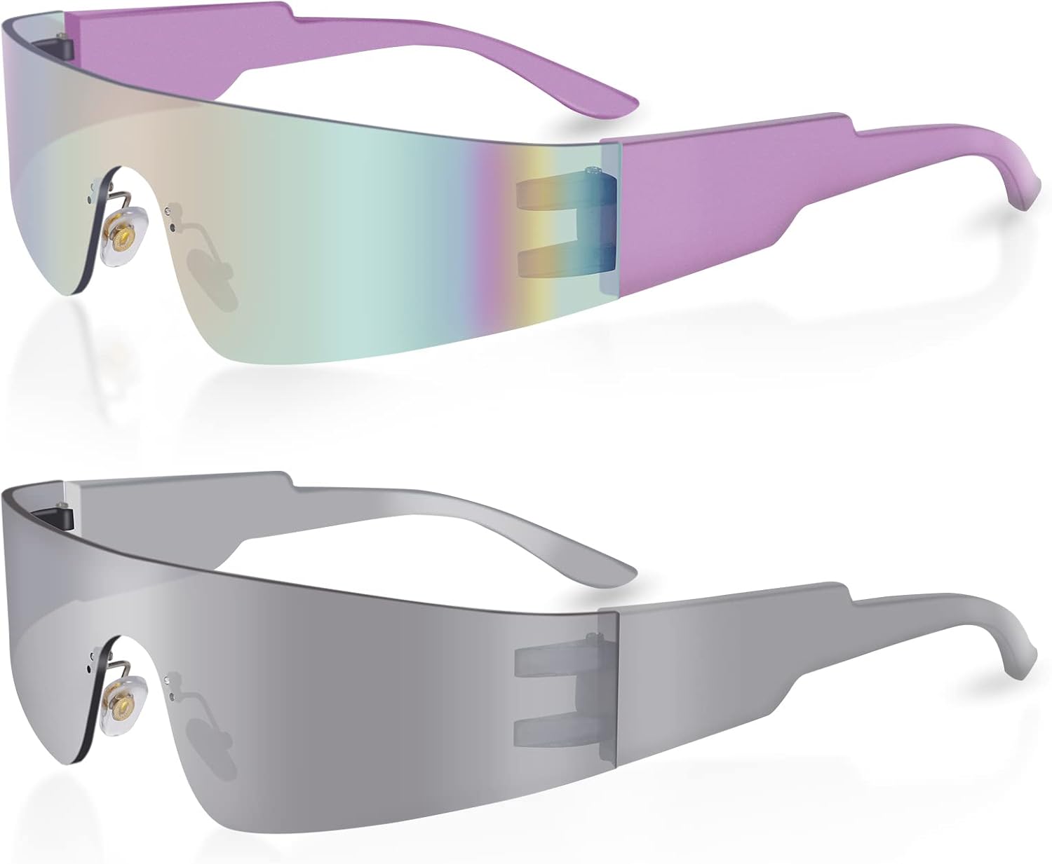 milramtob Futuristic Wrap Around Fashion Sunglasses Y2K Silver Trendy Rimless Glasses Cyberpunk Eyewear Women Men Rave Party - Image 6