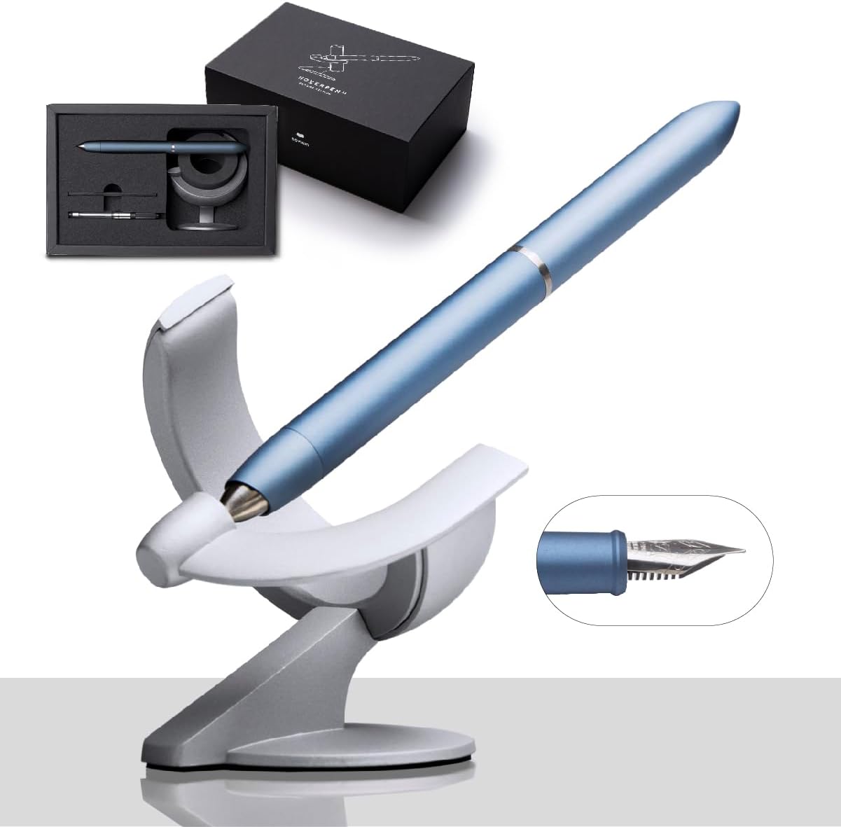 novium Hoverpen Future Edition - Luxury Fountain Pen & Rollerball Pen All-In Gift Box, Fine Nib, Futuristic Aesthetic, Aerospace Metal Made, Free Spinning Executive Pen, Gifts for Boss (Deep Black) - Image 11