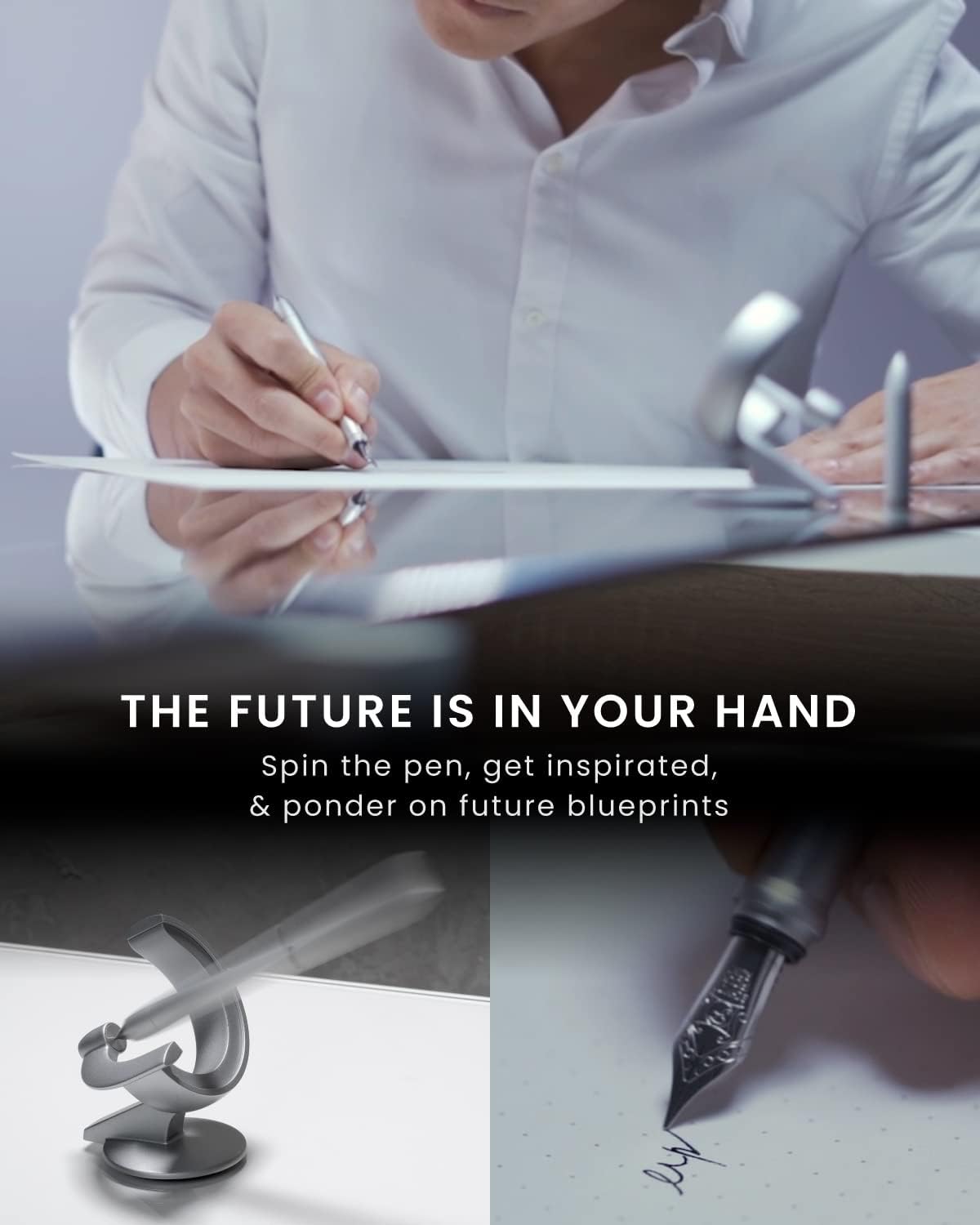 novium Hoverpen Future Edition - Luxury Fountain Pen & Rollerball Pen All-In Gift Box, Fine Nib, Futuristic Aesthetic, Aerospace Metal Made, Free Spinning Executive Pen, Gifts for Boss (Deep Black) - Image 4